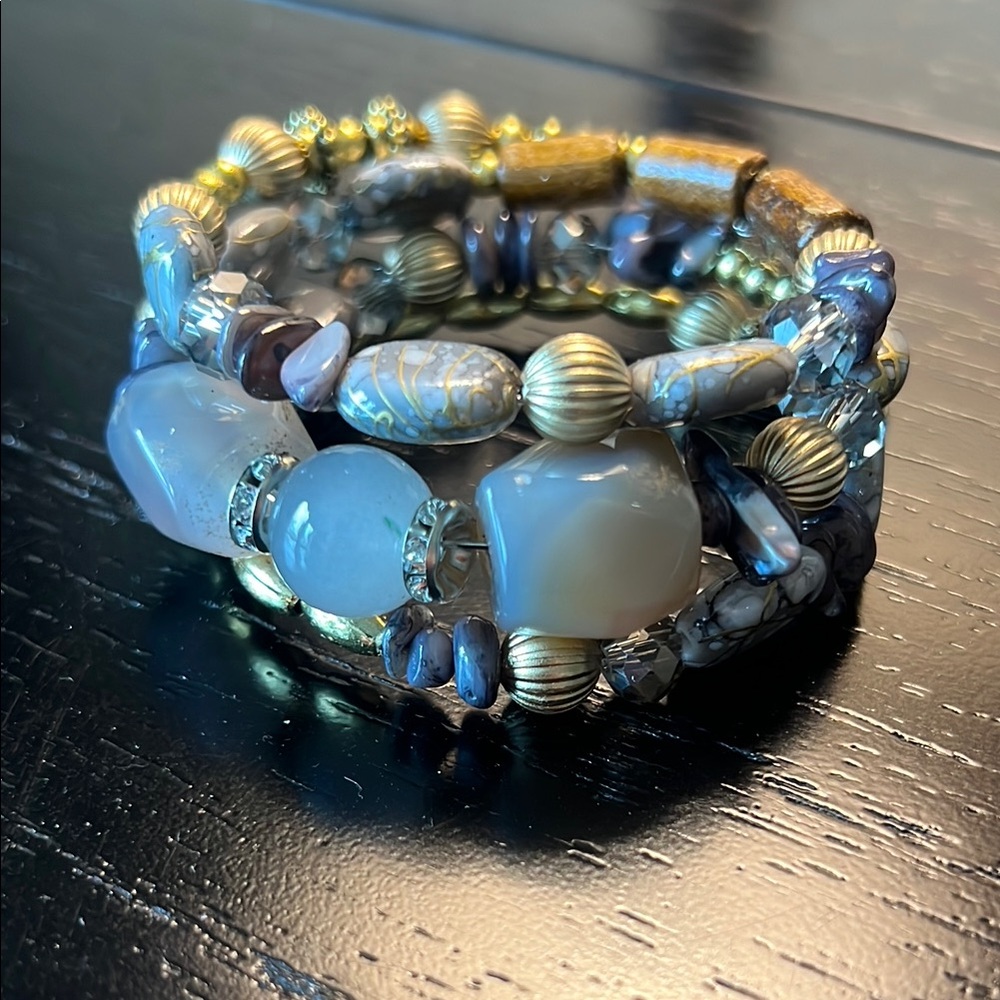 Gray and gold Beaded Wrap Bracelet-NEW